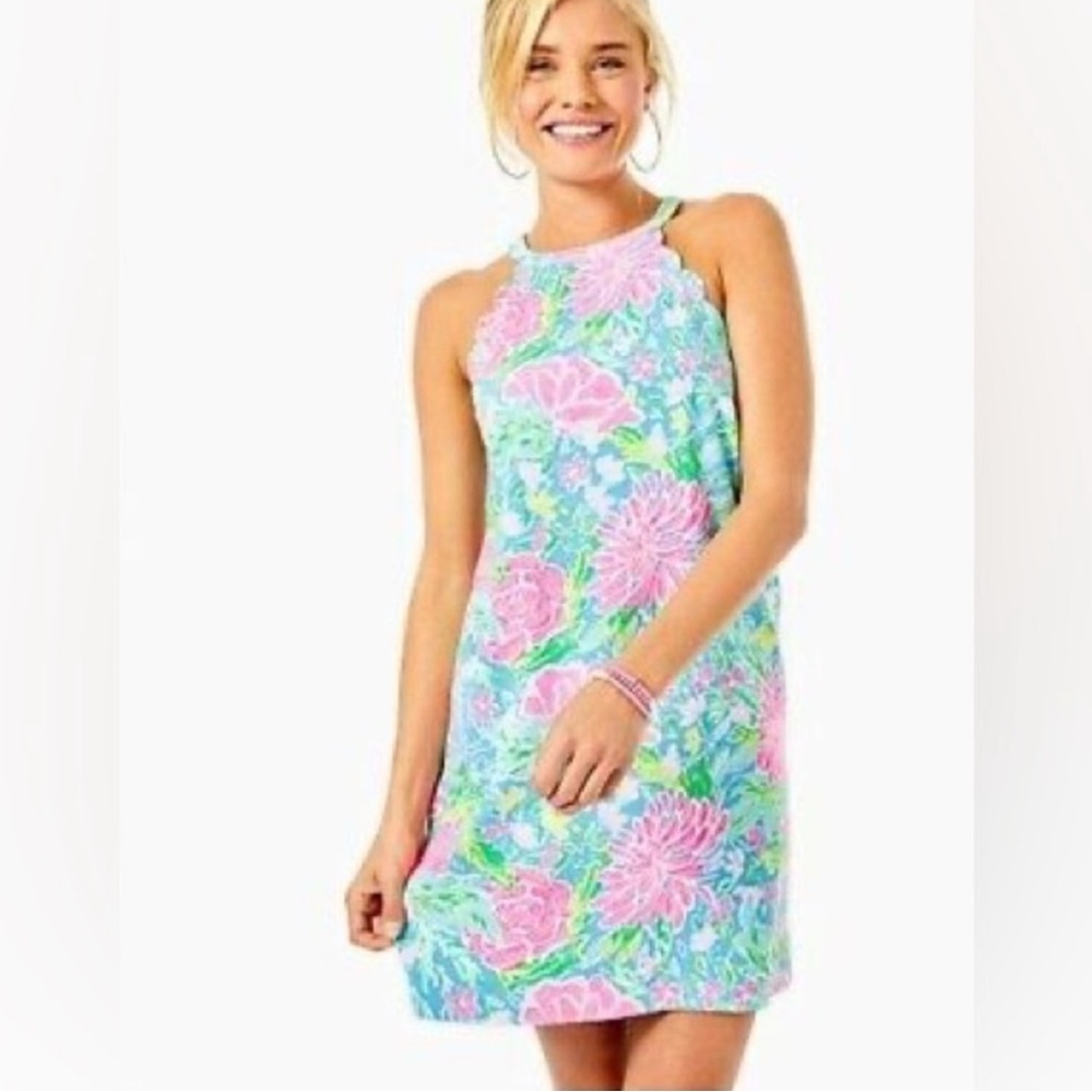 Lilly Pulitzer Zanzibar Blue Bunny Business Tabby Shift Dress Size Small